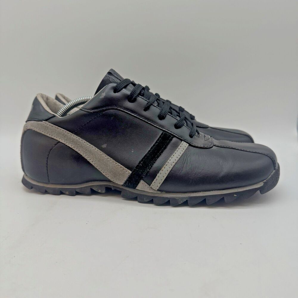 Steve Madden Roloo Leather Shoes Men's 8.5 Striped Black Lug Sole Retro Sneakers
